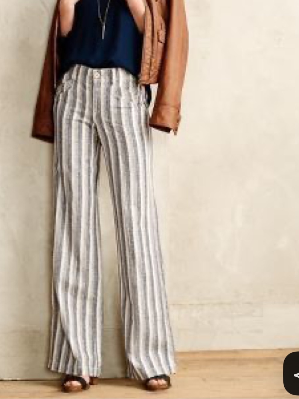 Anthropologie Pilcro Size 0 Linen Blue Cream Vertical Stripe Wide Leg Jeans